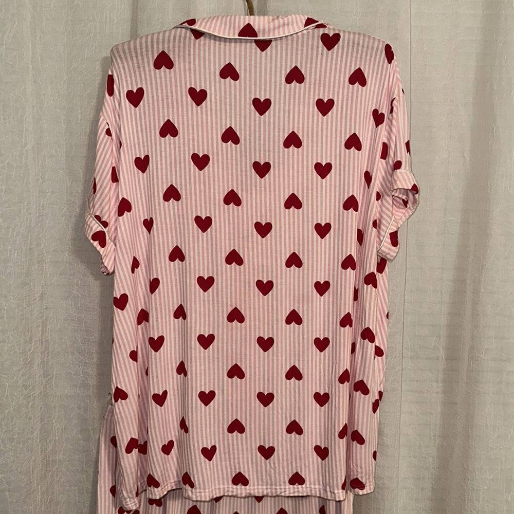 anko 16-18 Pink White Red Romantic Striped Pajama Set Short Sleeve Top & Shorts - Picture 2 of 13